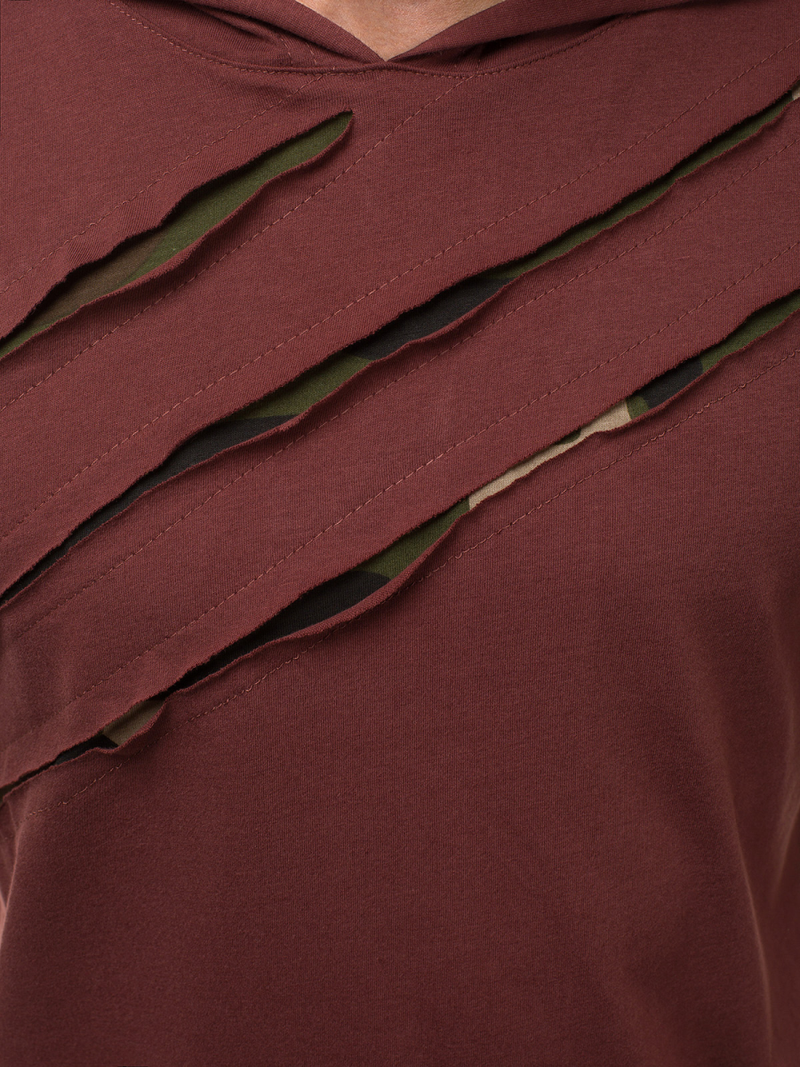 Ανδρικό μπλουζάκι με κουκούλα μπορντό OZONEE A/1185Z