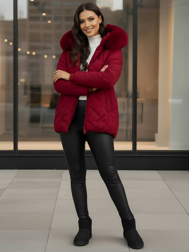 Γυναικείο μπουφάν μπορντό OZONEE JS/16M9296/06Z