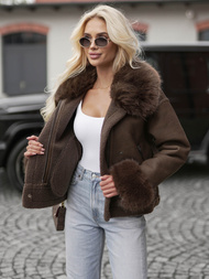 Γυναικείο δερμάτινο μπουφάν Σοκολάτα OZONEE JS/61M8505/84Z