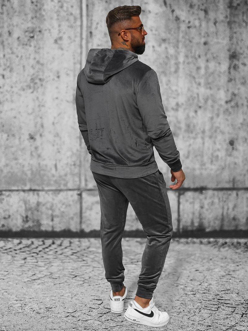 Ανδρικό βελούδινο σετ φόρμας γραφίτη OZONEE JS/8C1169/6