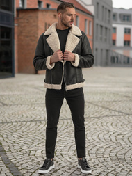 Ανδρικό δερμάτινο μπουφάν μαύρο OZONEE JS/11Z8273