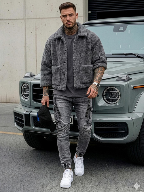 Ανδρικό τζιν παντελόνι γραφίτη OZONEE O/E10017Z