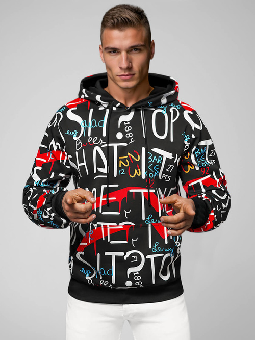 Ανδρικό Φούτερ με Kουκούλα Mαύρος OZONEE JS/8B1233/3Z