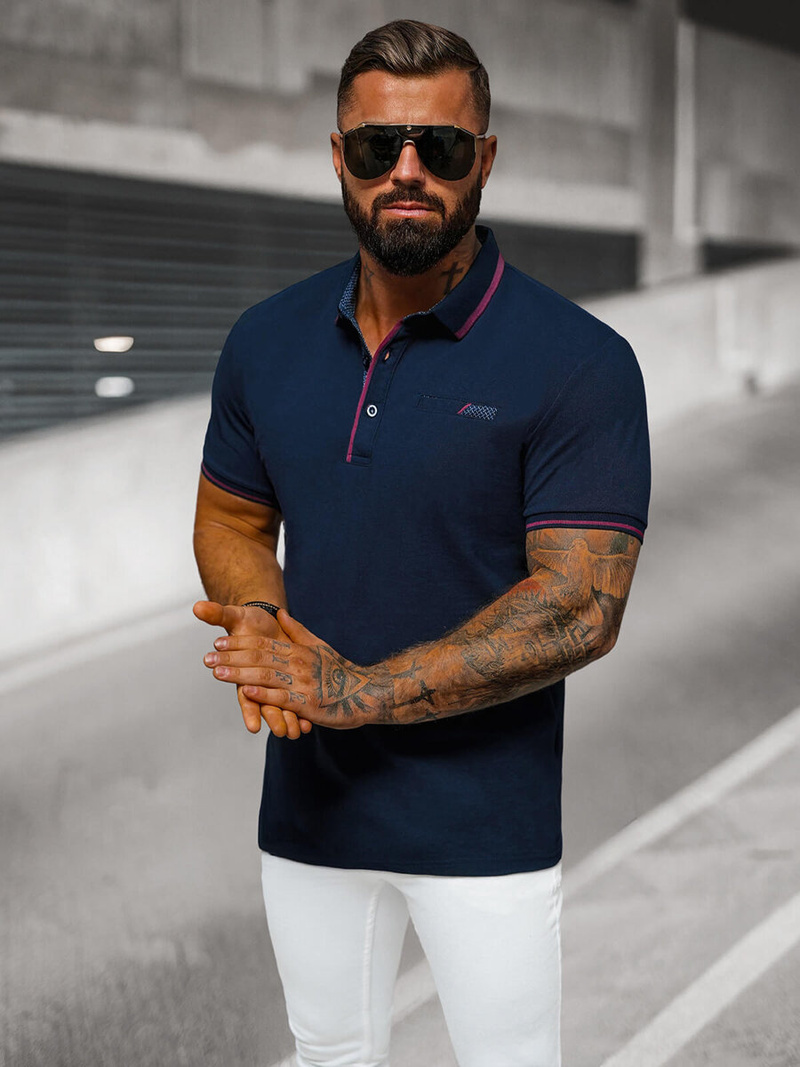 Ανδρική μπλούζα polo ναυτικό μπλε OZONEE O/DA758