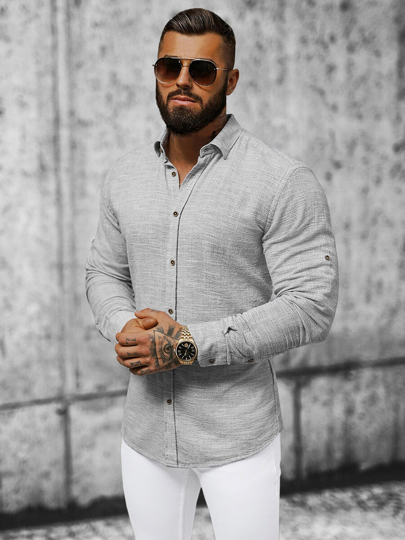 Ανδρικό πουκάμισο σκούρο-γκρι OZONEE O/V32