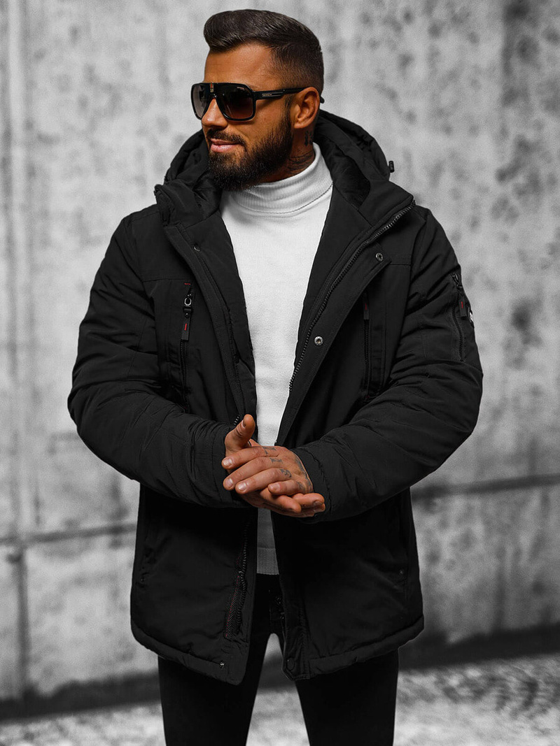 Ανδρικό χειμερινό μπουφάν mαύρος OZONEE JS/5M718/392