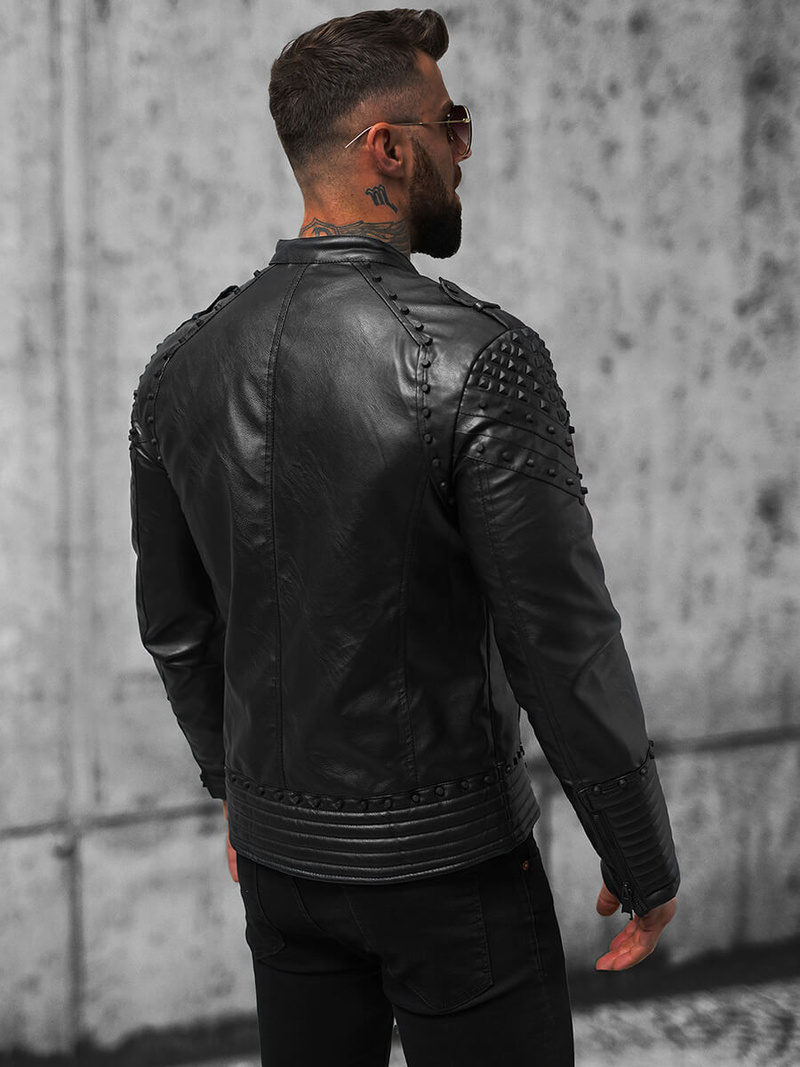 Ανδρικό δερμάτινο μπουφάν μαύρο OZONEE O/8901