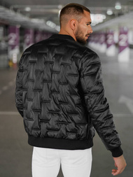 Ανδρικό δερμάτινο μπουφάν μαύρο OZONEE O/11Z8099Z