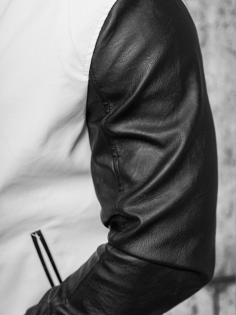 Ανδρικό δερμάτινο μπουφάν Λευκό και άσπρο OZONEE JS/11Z8068