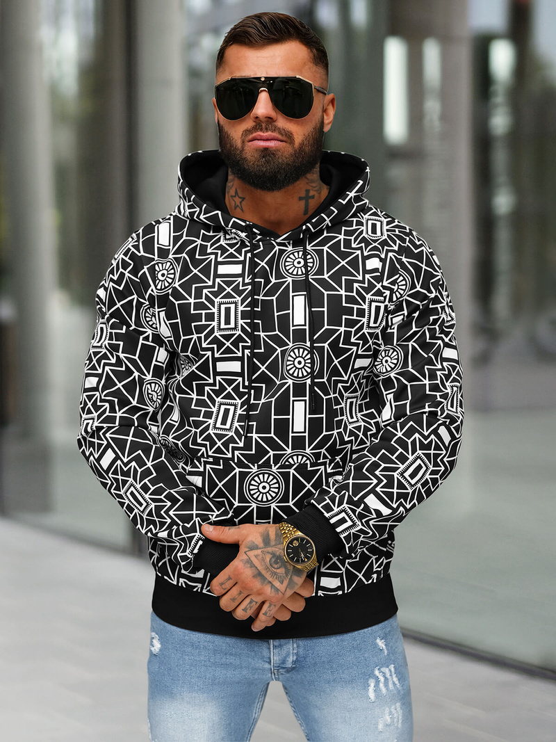 Ανδρικό Φούτερ με Kουκούλα Mαύρος OZONEE JS/8B1236/3