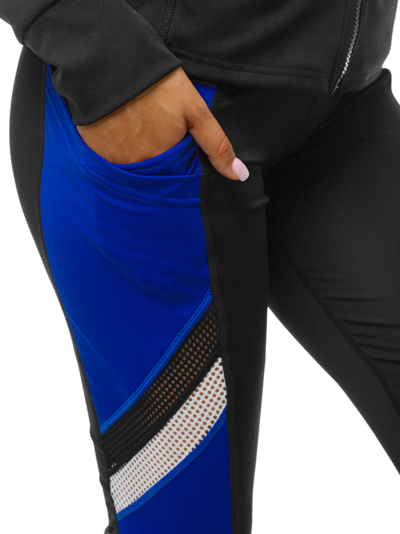 Γυναικείο σετ φόρμας δύο κομματιών μαύρο-μπλε OZONEE JS/YW06005/1/9