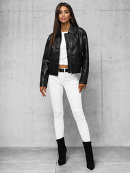 Γυναικείο δερμάτινο μπουφάν μαύρο OZONEE O/G116Z