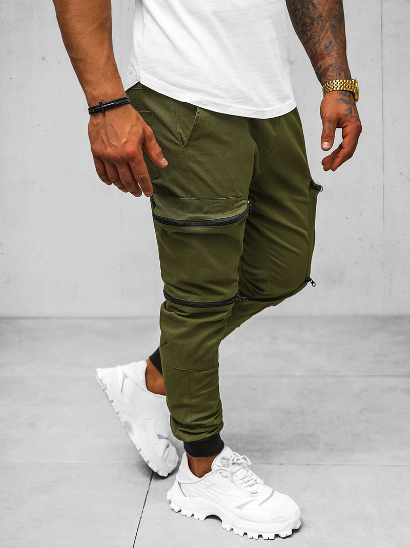 Ανδρικό παντελόνι chino jogger χακί OZONEE O/475