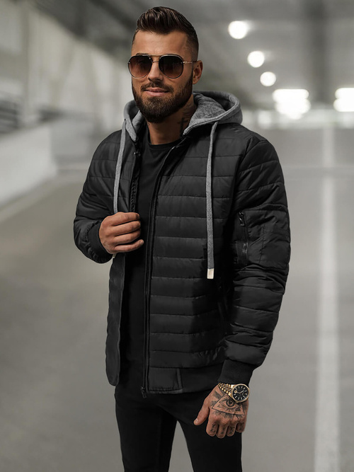 Ανδρικό μπουφάν μαύρο OZONEE JS/8M985/392