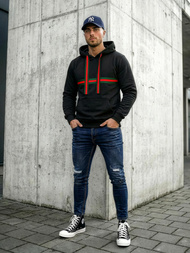 Ανδρικό Φούτερ με Κουκούλα μαύρο OZONEE JS/8B1735/3Z