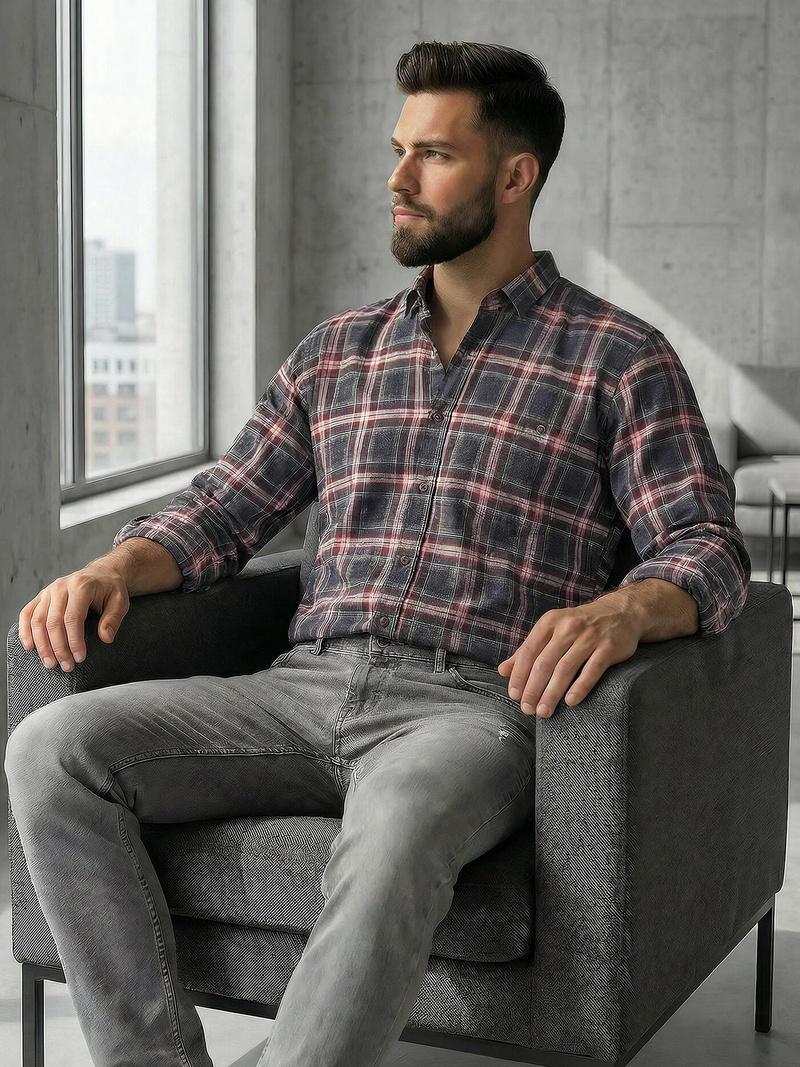 Ανδρικό πουκάμισο μπορντό OZONEE V/V178Z