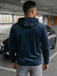 Ανδρικό βελούδινο Φούτερ με Kουκούλα ναυτικό μπλε OZONEE JS/8B1168/25Z