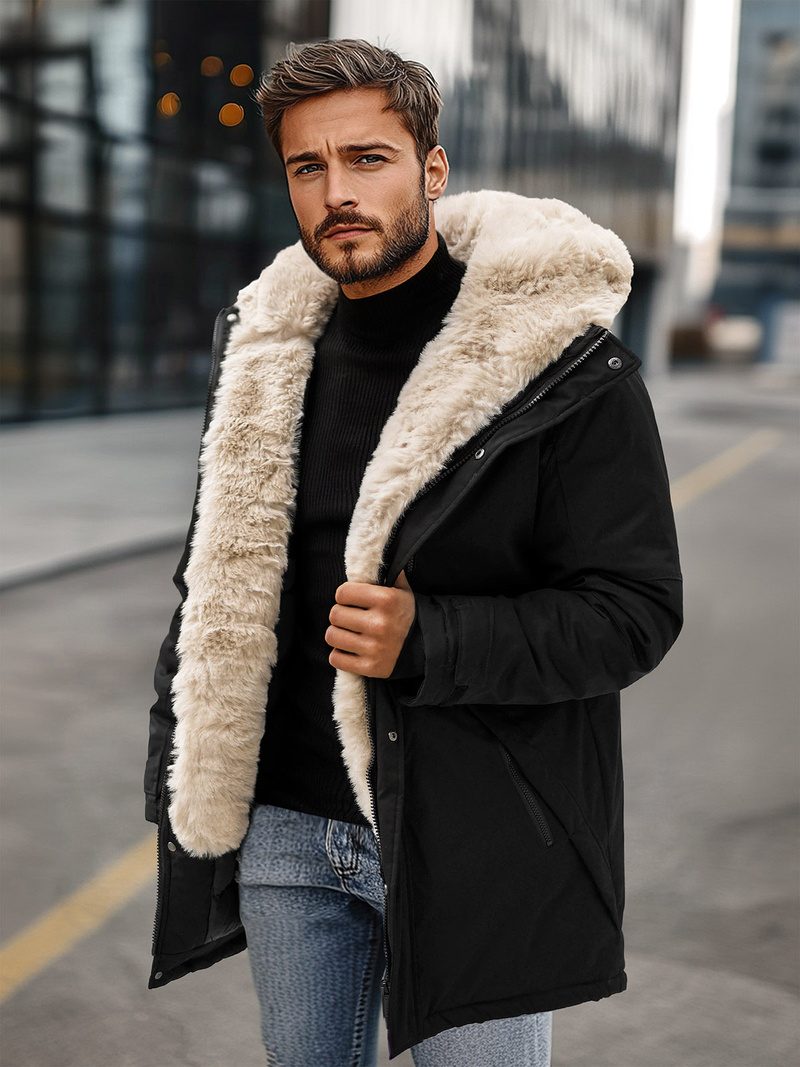 Ανδρικό χειμερινό μπουφάν mαύρος OZONEE JS/22M316/392Z