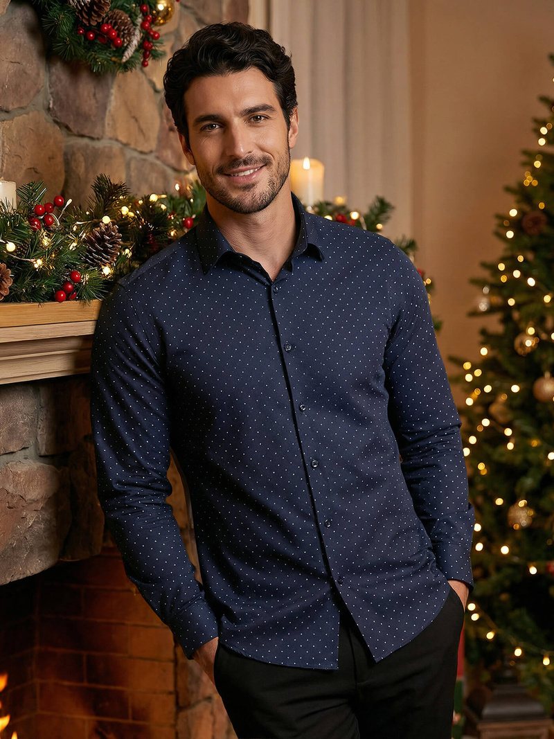 Ανδρικό πουκάμισο ναυτικό μπλε OZONEE V/V183Z