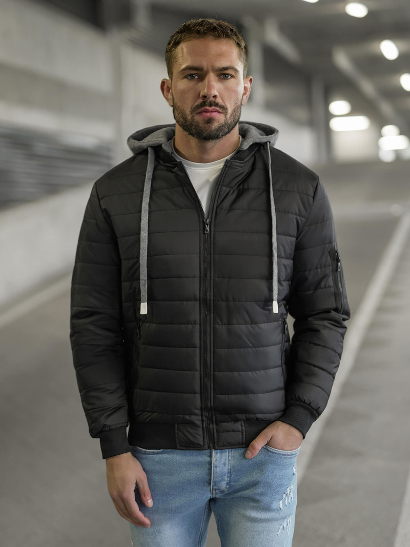 Ανδρικό μπουφάν μαύρο OZONEE JS/8M985/392Z