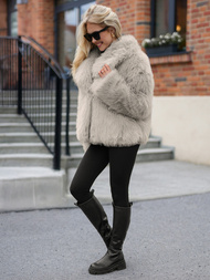 Γυναικείο μπουφάν γκρι-mπεζ OZONEE JS/61M8515/92