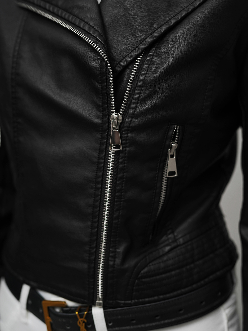 Γυναικείο δερμάτινο μπουφάν μαύρο OZONEE JS/11Z8028Z