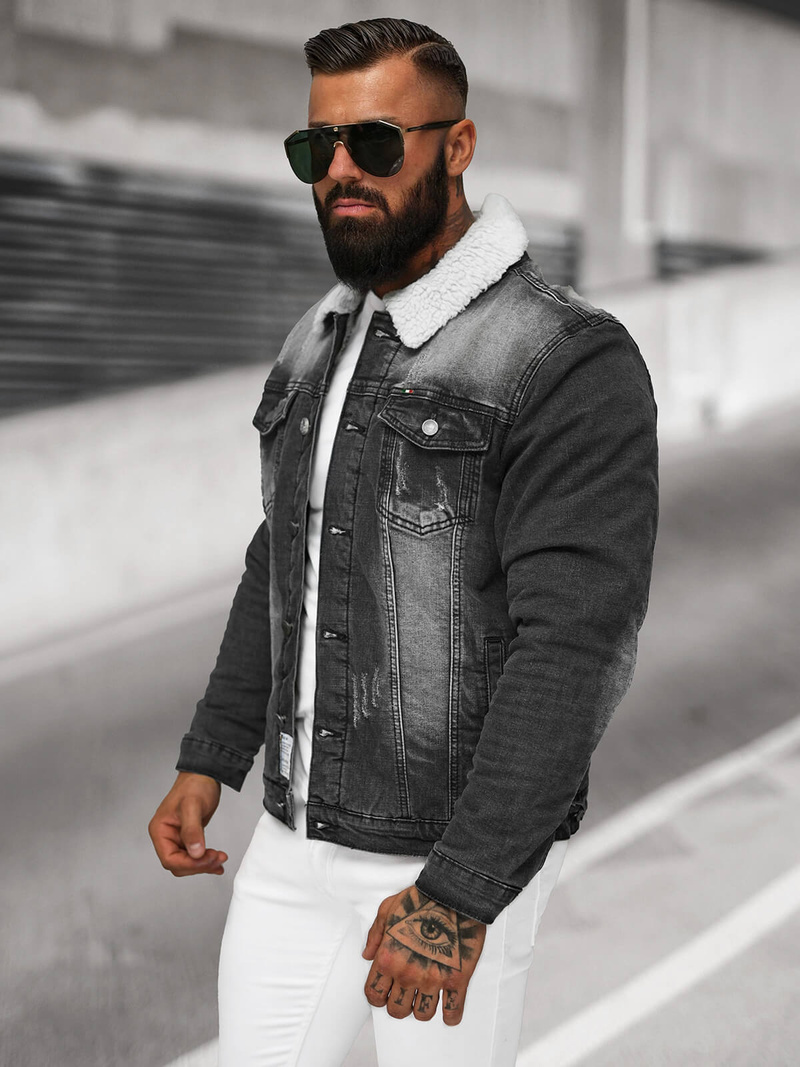 Ανδρικό τζιν μπουφάν σέρπα μαύρο OZONEE NB/MJ513N