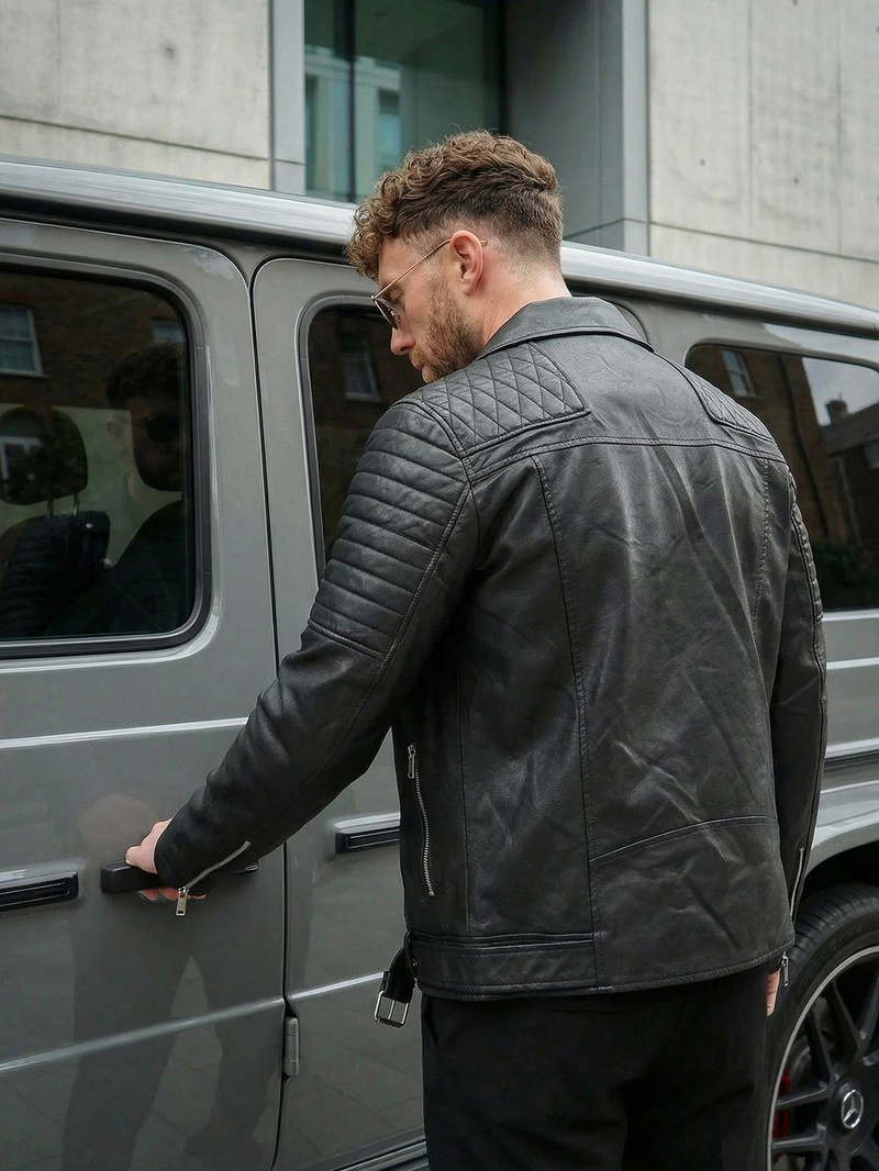 Ανδρικό δερμάτινο μπουφάν μαύρο OZONEE JS/11Z8069