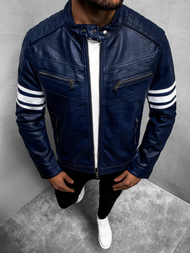 Ανδρικό δερμάτινο μπουφάν ναυτικό μπλε OZONEE YD/BF59359Z