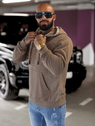 Ανδρικό Φούτερ με kουκούλα Σκούρο μπεζ OZONEE O/3C505