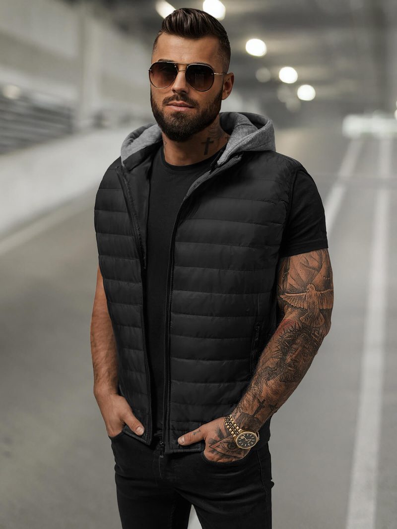 Ανδρικό αμάνικο μπουφάν μαύρο OZONEE JS/8M983/392