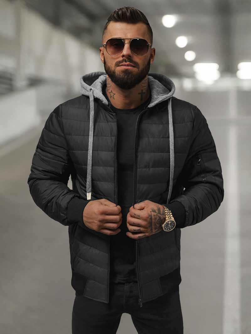 Ανδρικό μπουφάν μαύρο OZONEE JS/8M985/392