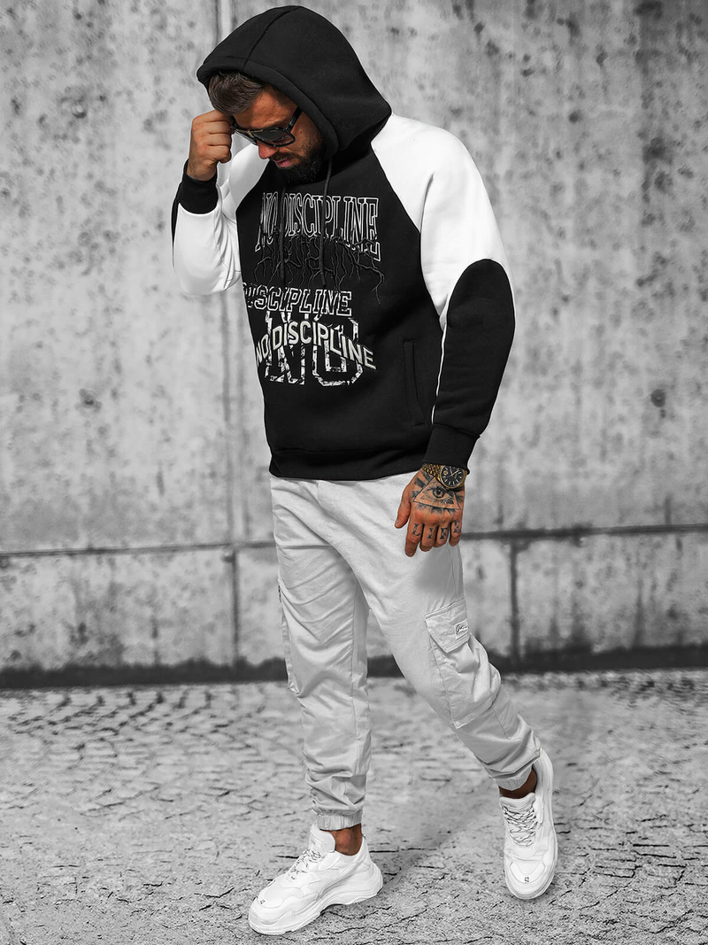 Φούτερ με Κουκούλα μαύρο OZONEE O/SWE23037