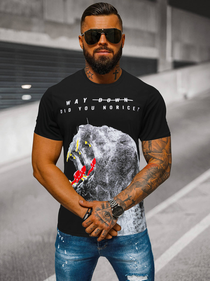 Ανδρικό μπλουζάκι μαύρο OZONEE O/T127/3Z