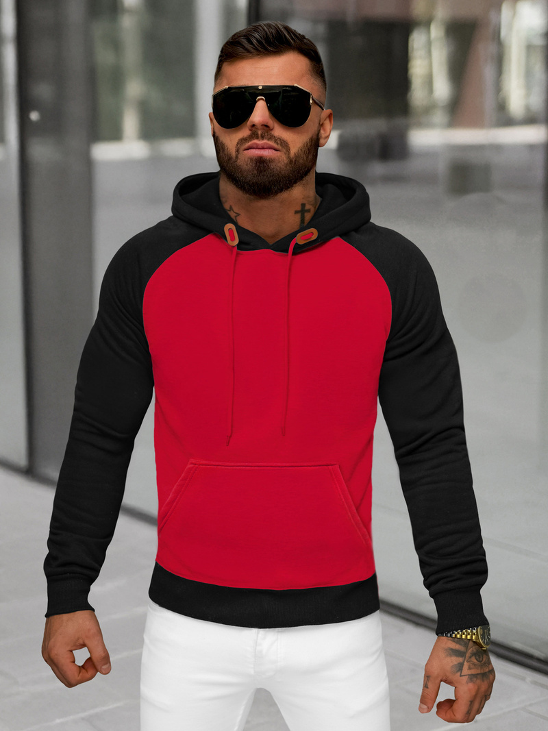 Ανδρικό Φούτερ με Κουκούλα το κόκκινο OZONEE JS/8B157/18