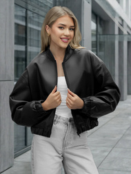 Γυναικείο δερμάτινο μπουφάν μαύρο OZONEE JS/11Z8281Z