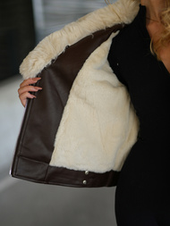 Γυναικείο δερμάτινο μπουφάν Σοκολάτα OZONEE JS/61M8508/158