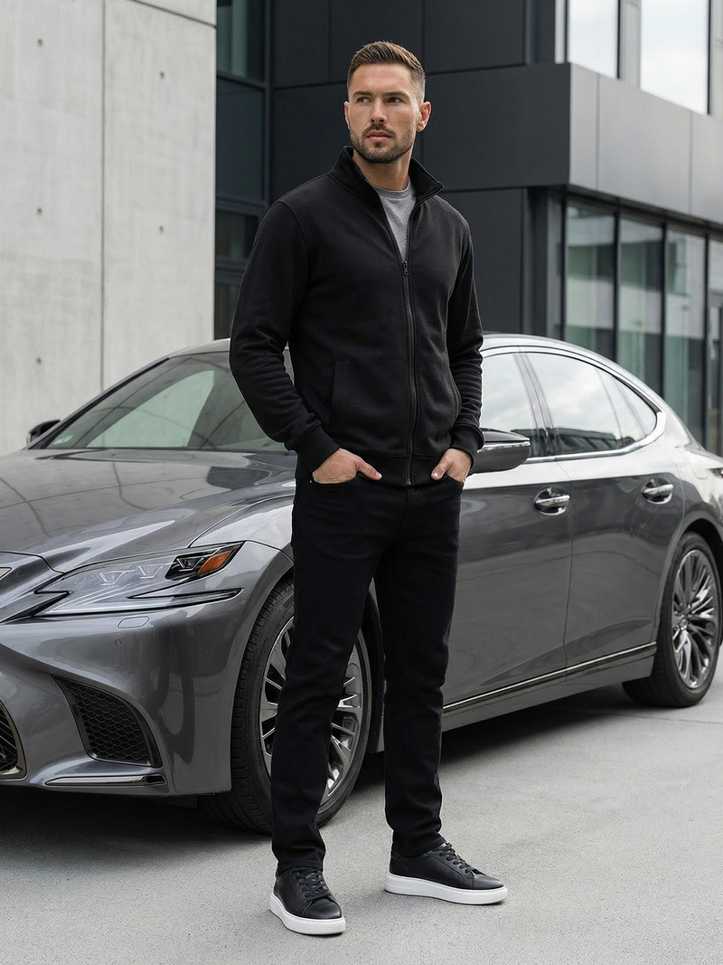 Ανδρικό φούτερ με φερμουάρ μαύρο OZONEE JS/2002Z