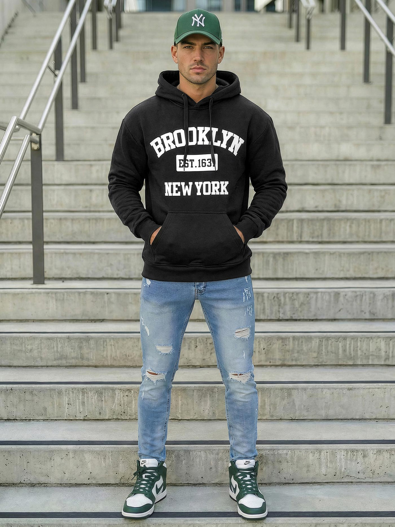 Ανδρικό Φούτερ με Κουκούλα μαύρο OZONEE JS/8B1767/3Z