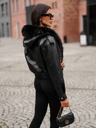 Γυναικείο δερμάτινο μπουφάν μαύρο OZONEE O/G125