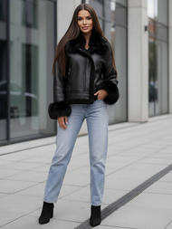 Γυναικείο δερμάτινο μπουφάν μαύρο OZONEE JS/61M8505/392Z