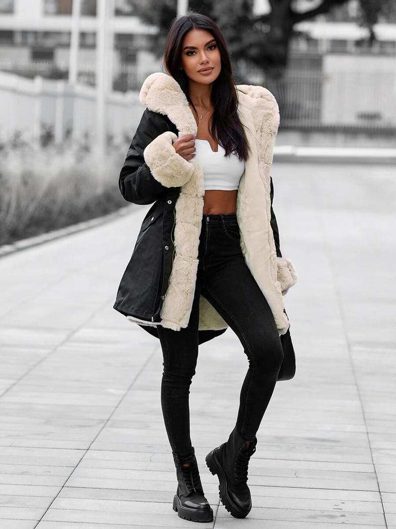 Γυναικείο χειμερινό μπουφάν mαύρος OZONEE JS/M763/392Z