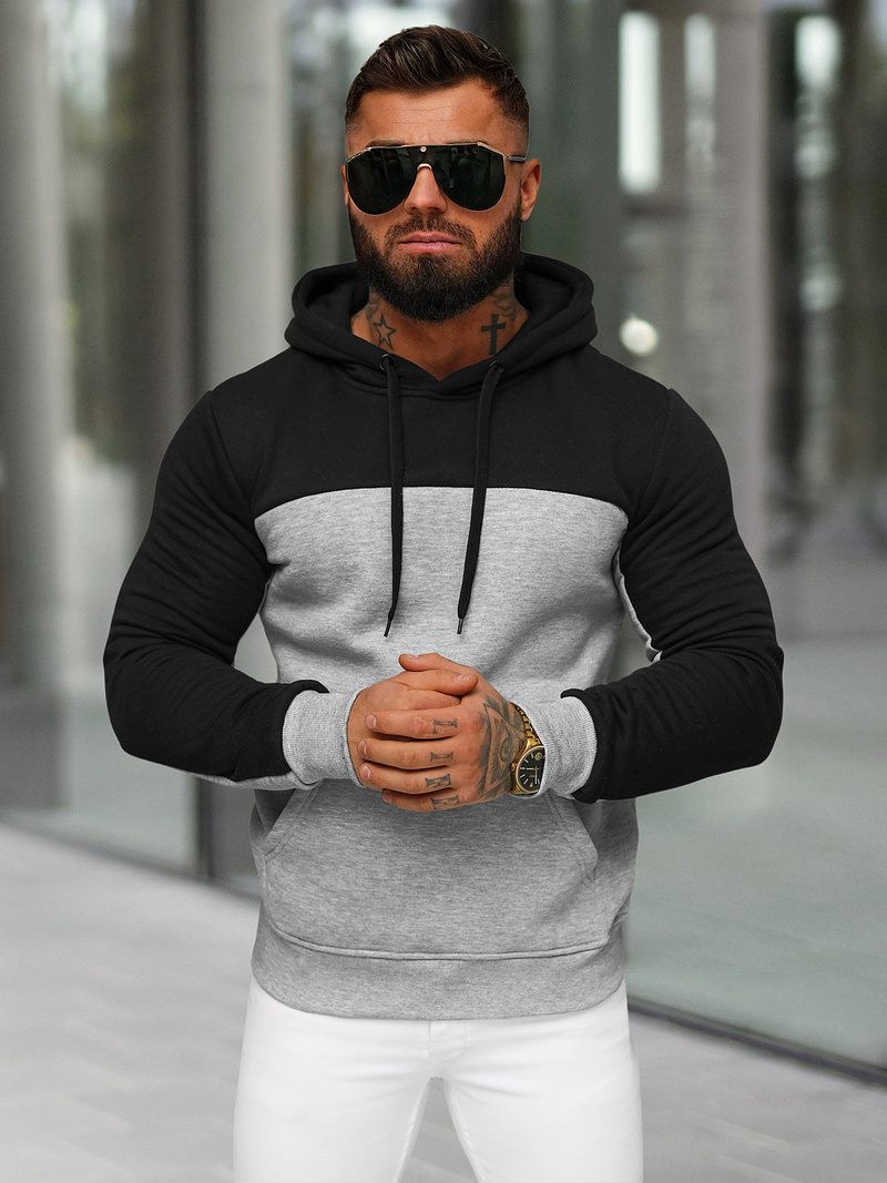 Ανδρικό Φούτερ με Κουκούλα Γκρί OZONEE JS/8B1307/2