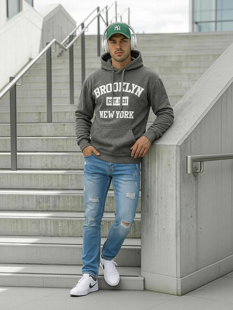 Ανδρικό Φούτερ με Κουκούλα γραφίτη OZONEE JS/8B1767/5Z