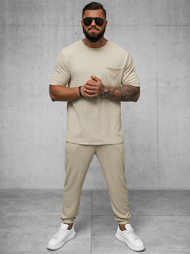 Ανδρικό μπλουζάκι mπεζ OZONEE O/Y960T