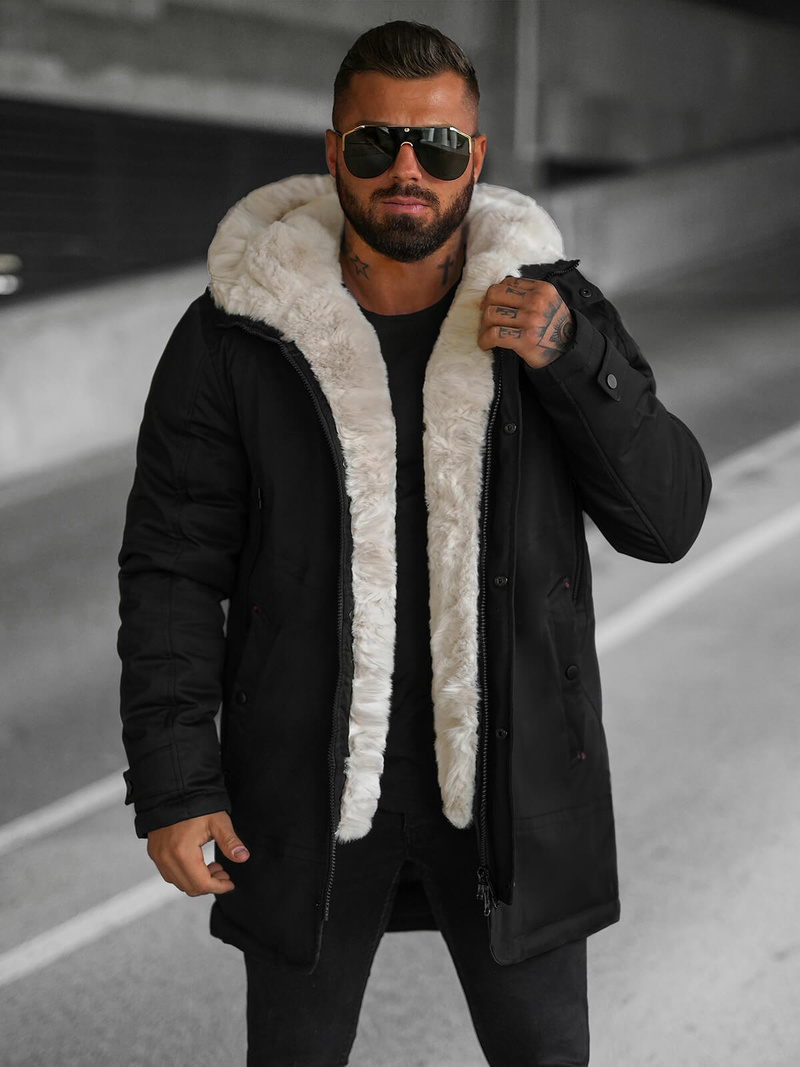 Ανδρικό χειμερινό μπουφάν mαύρος OZONEE JS/22M319/392Z