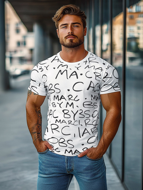 Ανδρικό μπλουζάκι λευκό OZONEE JS/8T1213/1Z