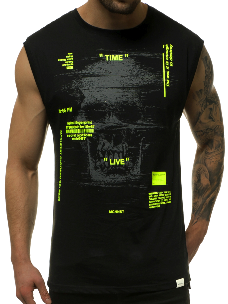 Ανδρικό αμάνικο μπλουζάκι μαύρο-κίτρινο OZONEE MACH/M1212