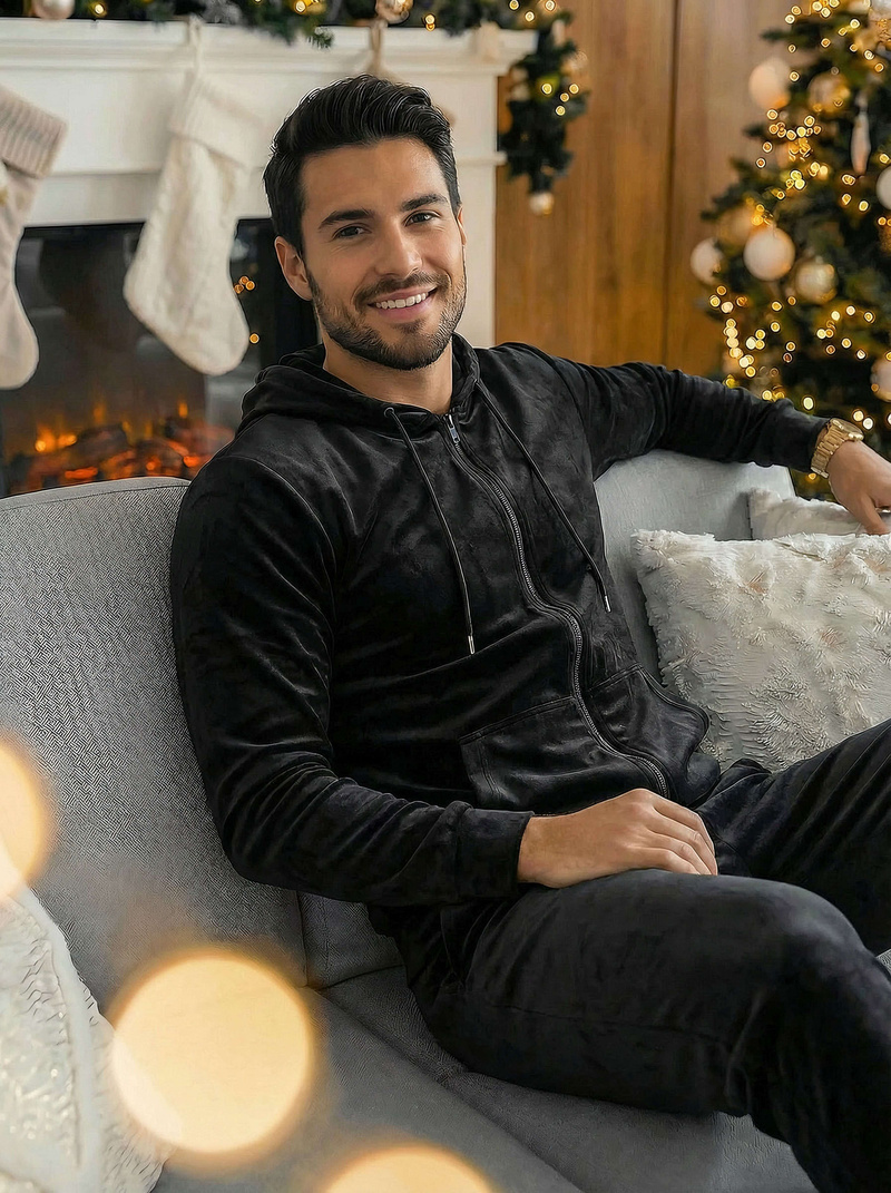 Ανδρικό βελούδινο σετ φόρμας μαύρο OZONEE JS/8C1169/3Z