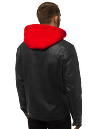 Ανδρικό δερμάτινο μπουφάν μαύρο-Κόκκινο OZONEE N/6129Z